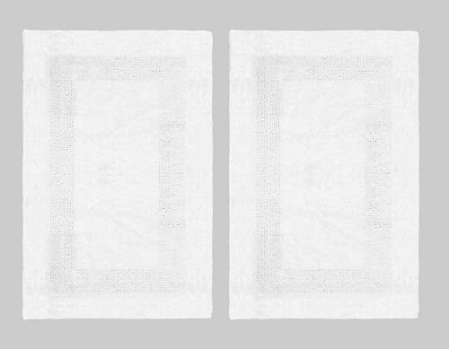 COTTON CRAFT 2 Pack Reversible Bath Mat - Soft Plush Bath Rug -20x30- White