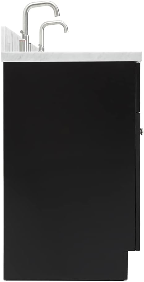 ARIEL Hamlet 72-inch Bathroom Vanity with Sink,Solid Wood, 1.5-inch Italian Carrara Marble Countertop, Double Rectangular Porcelain Sink, 4 Soft Closing Doors, 3 Dovetail Drawers, Black