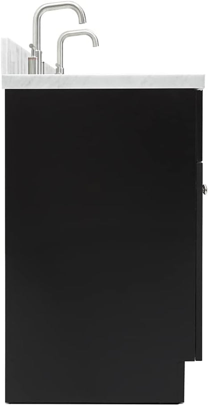 ARIEL Hamlet 72-inch Bathroom Vanity with Sink,Solid Wood, 1.5-inch Italian Carrara Marble Countertop, Double Rectangular Porcelain Sink, 4 Soft Closing Doors, 3 Dovetail Drawers, Black