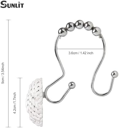 Sunlit Boho Knots Double Shower Curtain Hooks, Home Decorative White Shower Curtain Rings for Bathroom, Seaside Nautical Shower Curtain Hangers Bathroom Accessories, Set of 12