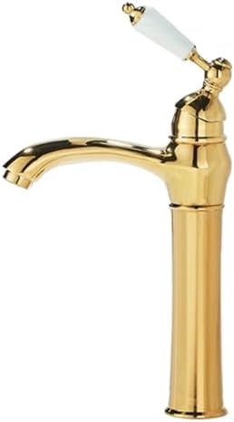 Vintage Brass Bathroom Faucet, Single Handle Mixer Tap, 1 Hole Hot & Cold Water, High-Arc Design, Luxurious Gold Finish, Ideal for Sink & Kitchen.