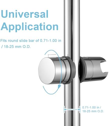 OFFO Shower Head Holder for Slide Bar Adjustable 0.71-1.00 in(18-25 mm) O.D, Adjustable Holder for Slide Bar Slider Clamp Bathroom Replacement, 360 Degree Rotation Sprayer Holder, Chrome Plated