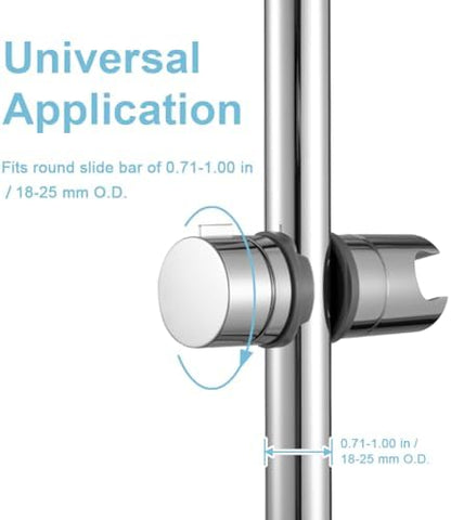 OFFO Shower Head Holder for Slide Bar Adjustable 0.71-1.00 in(18-25 mm) O.D, Adjustable Holder for Slide Bar Slider Clamp Bathroom Replacement, 360 Degree Rotation Sprayer Holder, Chrome Plated