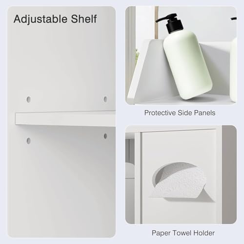 VECELO Over The Toilet Storage Cabinet with Sliding Doors, 63.8" Toilet Organizer with Adjustable Shelves, Paper Holder and Racks, for Bathroom Laundry, White