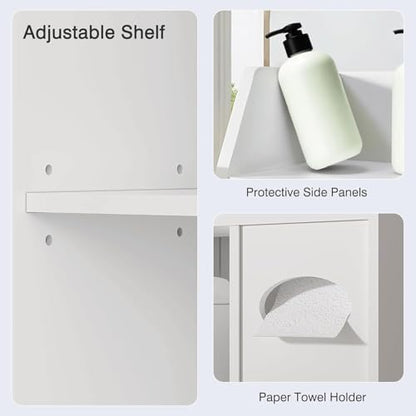 VECELO Over The Toilet Storage Cabinet with Sliding Doors, 63.8" Toilet Organizer with Adjustable Shelves, Paper Holder and Racks, for Bathroom Laundry, White