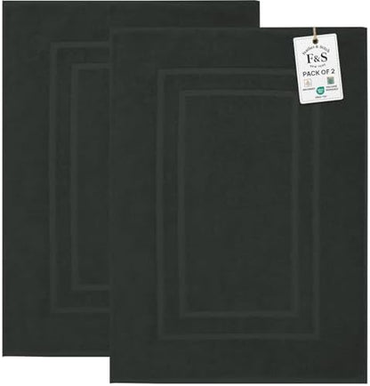 Feather & Stitch 2 Piece Towel Like Bath Mats (30x21 Inch) 100% Cotton Terry Bath Mats, Bathroom Shower Floor Mats [NOT A Bathroom Rug], Soft Absorbent Washable Mats - Charcoal