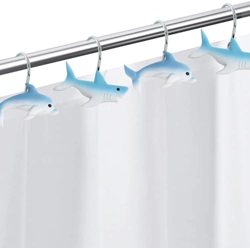 12-Piece Shark Shower Curtain Hooks for Bathroom