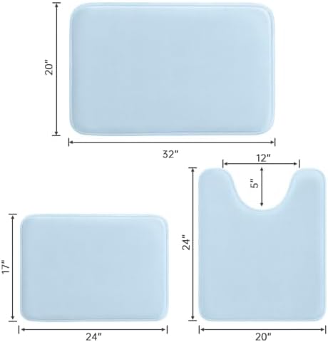 HUXMEYSON 3-Piece Memory Foam Bathroom Rug Set, Light Blue