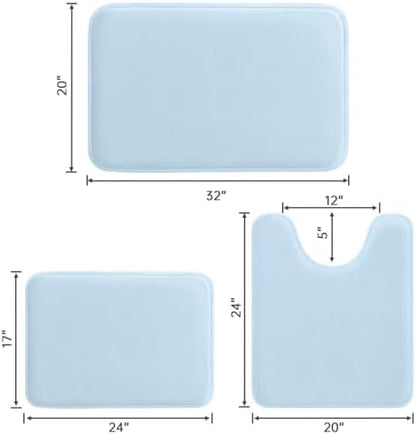 HUXMEYSON 3-Piece Memory Foam Bathroom Rug Set, Light Blue