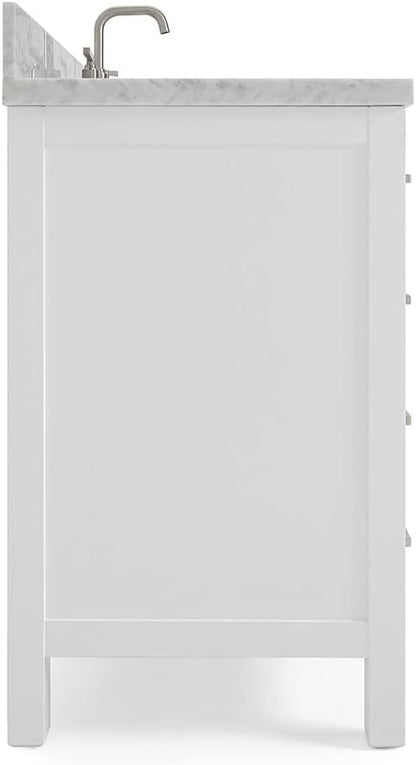 ARIEL Cambridge 42-inch Bathroom Vanity with Sink,Solid Wood, 1.5-inch Italian Carrara Marble Countertop, Single Rectangular Porcelain Sink, 2 Soft Closing Doors, 9 Dovetail Drawers, White