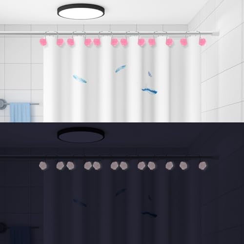 Rose Shower Curtain Hooks, Glow in The Dark, Pretty Floral Themed Elegant Bathroom Decor, Pink
