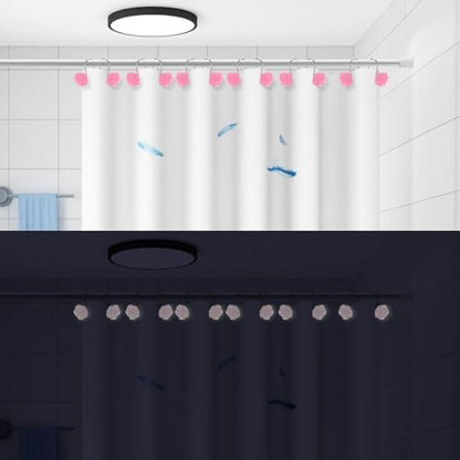 Rose Shower Curtain Hooks, Glow in The Dark, Pretty Floral Themed Elegant Bathroom Decor, Pink