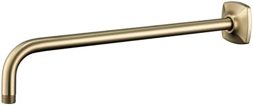 16 Inch Shower Arm Wall Mounted, SWHYGER L Shape Stainless Steel Rainfall Showerhead Extension Replacement Pipe Arm with Flange, Brushed Gold,SW-91018-16BG.