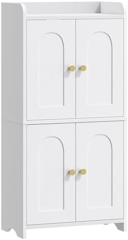 HEXCELEN Small Bathroom Storage Cabinet, Mediterranean, White