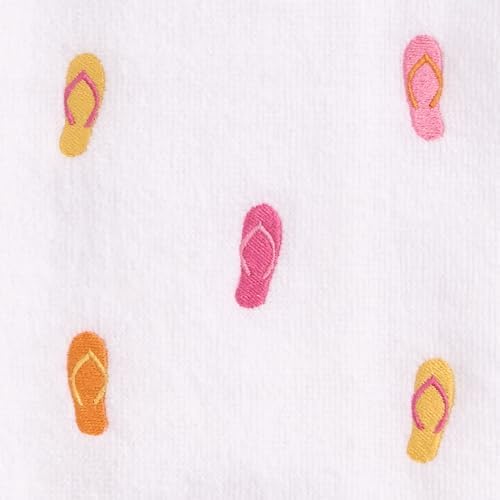 Ritz 2-Piece Cotton Velour Bathroom Hand Towel Set, Embroidered Flip Flop Pattern, Soft Decorative Towels in Warm Pink and Orange, Coastal Tropical Decor, 16” x 26”