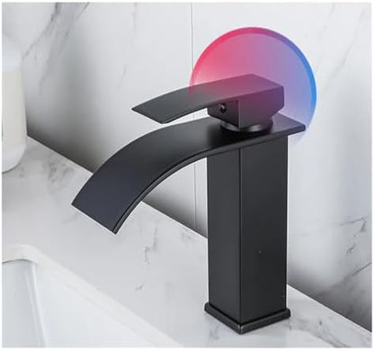 Elegant Black Waterfall Bathroom Faucet - High Arc Brushed Gold Mixer Tap, Easy Installation, Stylish Grey Vanity Sink Waterfall Faucet for Modern Bathrooms
