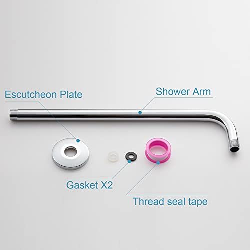 OFFO Shower Arm with Flange, 16 in Wall Mount Replacement Angle Shower Head Arm Wall-Mounted For Fixed Shower Head & Handheld Showerhead, Chrome