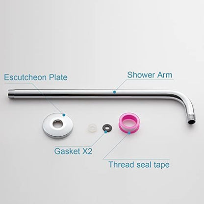 OFFO Shower Arm with Flange, 16 in Wall Mount Replacement Angle Shower Head Arm Wall-Mounted For Fixed Shower Head & Handheld Showerhead, Chrome
