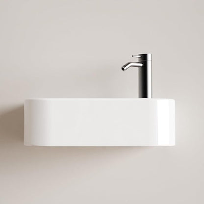 14"x10" Small Bathroom Sink Wall Mount Bathroom Sink Rectangle Ceramic Wash Basin floating Mini Vessel Sink for Bathrooms, Right Hand