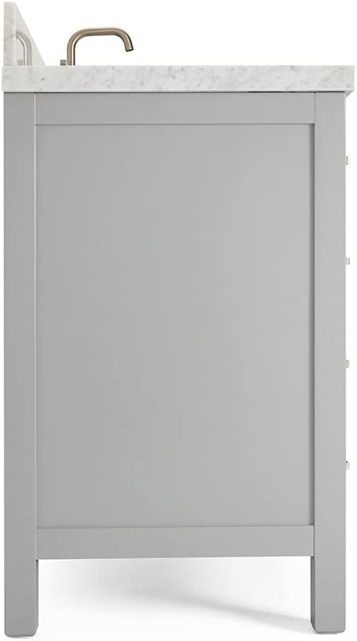 ARIEL Cambridge 36-inch Bathroom Vanity with Sink,Solid Wood, 1.5-inch Italian Carrara Marble Countertop, Single Rectangular Porcelain Sink, 2 Soft Closing Doors, 5 Dovetail Drawers, Grey