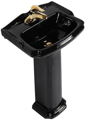 Renovators Supply Manufacturing Cloakroom Space Saving 19" W x 34" H x 15" Proj. Small Bathroom Black Pedestal Sink, Vitreous China, with Overflow, Compatible with 4 in. Centerset Faucets