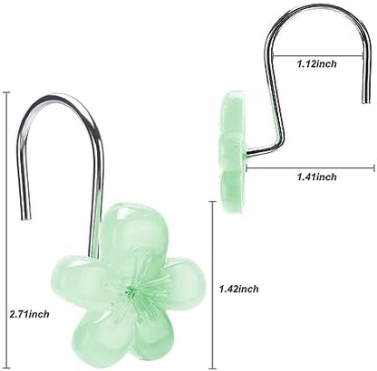 Cute Flower Shower Curtain Hooks, Glow in The Dark, Pretty Floral Themed Elegant Bathroom Decor, Green