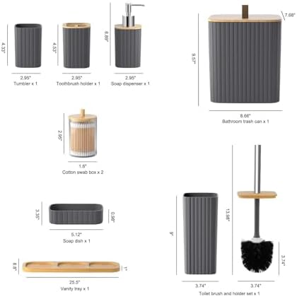Grey Bathroom Set Bathroom Accessories Set Complete with Trash Can-9PCS