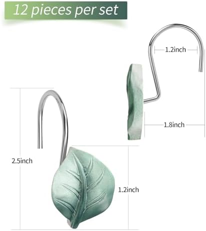 Green Plant Leaf Shower Curtain Hooks,Eucalyptus Bathroom Decor,12PCS