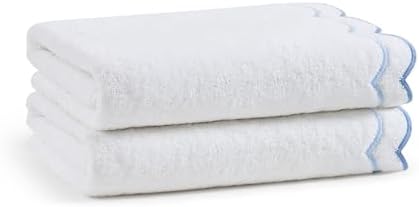 Peri Home 2 Piece Cotton Bath Towel Set, Embroidered, White, Blue Scallop