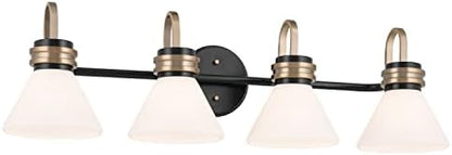 Kichler Farum 34" 4-Light Vanity Light with Opal Glass in Black, for Single or Double Vanity, Over a Mirror, Powder Room, Bathroom, (34" W x 9.5" H), 55156BK