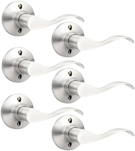 GOBEKOR 6 Pack Half Dummy Door Handles Satin Nickel Right-Handed Levers Interior Non-Turning Door Lever Wave Dummy Lever Closet Door Handle