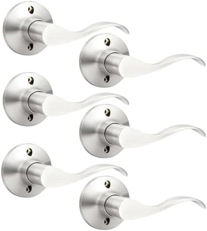 GOBEKOR 6 Pack Half Dummy Door Handles Satin Nickel Right-Handed Levers Interior Non-Turning Door Lever Wave Dummy Lever Closet Door Handle