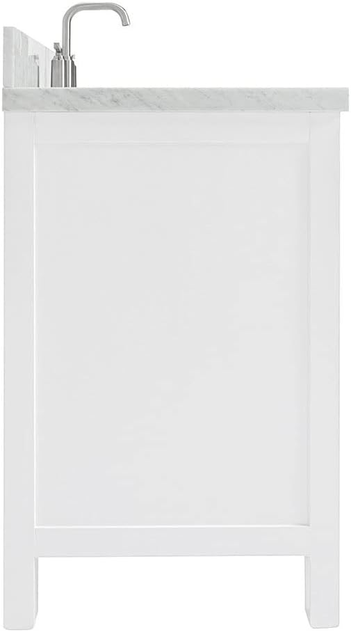 ARIEL Cambridge 42-inch Bathroom Vanity with Sink,Solid Wood, 1.5-inch Italian Carrara Marble Countertop, Single Rectangular Porcelain Sink, 2 Soft Closing Doors, 5 Dovetail Drawers, White
