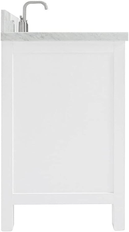ARIEL Cambridge 42-inch Bathroom Vanity with Sink,Solid Wood, 1.5-inch Italian Carrara Marble Countertop, Single Rectangular Porcelain Sink, 2 Soft Closing Doors, 5 Dovetail Drawers, White