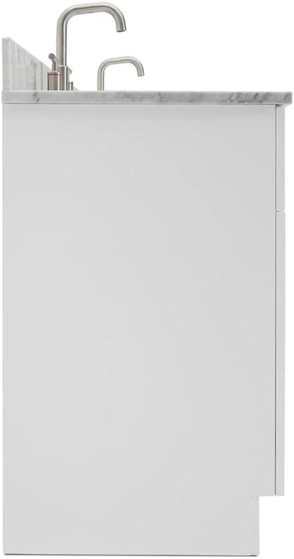ARIEL Hamlet 72-inch Bathroom Vanity with Sink,Solid Wood, 0.75-inch Italian Carrara Marble Countertop & Backsplash, Double Oval Sink, 4 Soft Closing Doors, 3 Dovetail Drawers, White