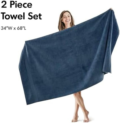 Madison Park Cotton Bath Sheet 2P Oversized, 800GSM, 34" x 68" Slate Blue