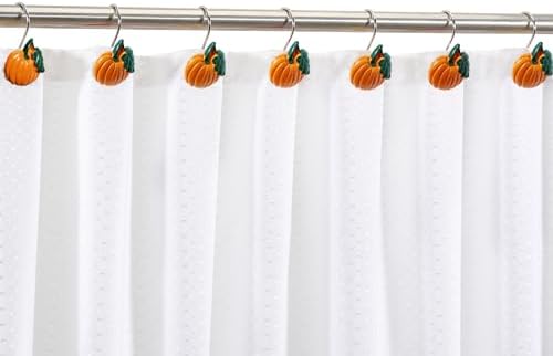 Halloween Pumpkin Shower Curtain Hooks, 12Pcs Thanksgiving Decorative Shower Hooks for Shower Curtain, CHICTIE Autumn Fall Shower Curtain Rings Rustproof for Bathroom Bedroom Room Decor