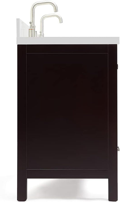 ARIEL Cambridge 60-inch Bathroom Vanity with Sink,Solid Wood, 1.5-inch Pure White Quartz Countertop, Double Rectangular Porcelain Sink, 4 Soft Closing Doors, 6 Dovetail Drawers, Espresso