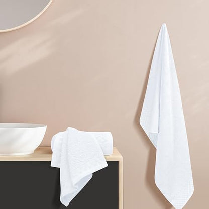 MyOwn Ultra Soft 3 Pack Cotton Towel Set, Contains a Bath Towels 28x55 inch, a Hand Towels 16x24 inch & a Wash Coths 12x12 inch, Ideal Everyday use, Compact & Lightweight - White