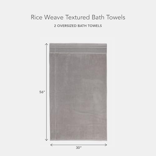 Texere 100% Organic Cotton Rice Weave Jacquard 700 GSM Luxury Bath Towel Sets - Ultra Soft and Absorbent Hotel and Spa Quality (Rice Weave, Cathedral Gray, 2 Bath Towels)