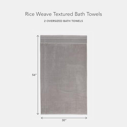 Texere 100% Organic Cotton Rice Weave Jacquard 700 GSM Luxury Bath Towel Sets - Ultra Soft and Absorbent Hotel and Spa Quality (Rice Weave, Cathedral Gray, 2 Bath Towels)