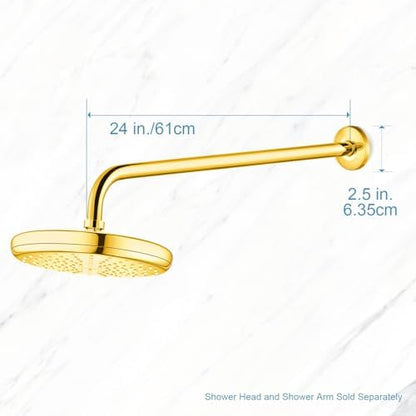 OFFO Shower Arm with Flange, 24 in Bright Gold Wall Mount Replacement Angle Shower Head Arm Wall-Mounted For Fixed Shower Head & Handheld Showerhead