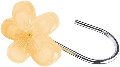 Cute Flower Shower Curtain Hooks, Glow in The Dark, Pretty Floral Themed Elegant Bathroom Decor, Yellow