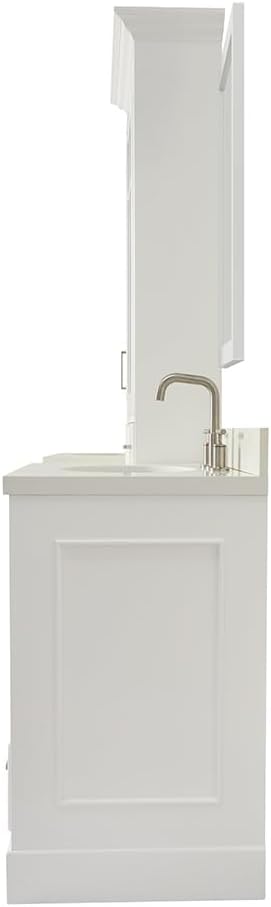 ARIEL Stafford 84-inch Bathroom Vanity with Sink,Solid Wood, 1.5-inch Pure White Quartz Countertop & Backsplash, Double Oval Porcelain Sink, 5 Soft Closing Doors, 6 Dovetail Drawers, White