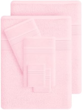 Belizzi Home 100% Cotton Towel Set, Contains 6 Soft Bath Towel, 6 Hand Towels, 12 Wash Cloths - Compact Absorbent Lightweight & Quickdry Towels for Bathroom - 24 Piece Bathroom Towel Set - Pink