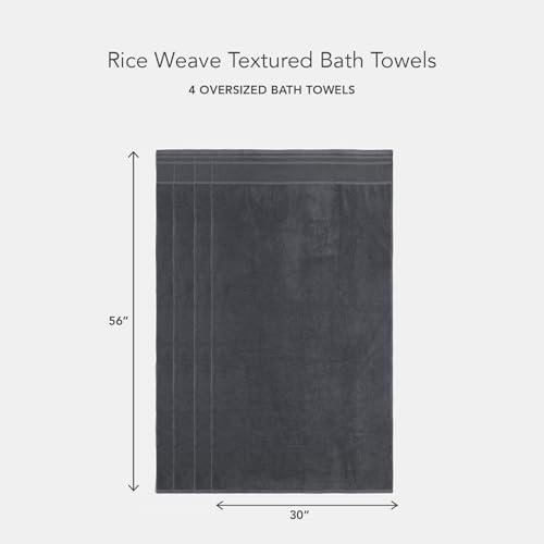 Texere 100% Organic Cotton Rice Weave Jacquard 700 GSM Luxury Bath Towel Sets - Ultra Soft and Absorbent Hotel and Spa Quality (Rice Weave, Charcoal, 4 Bath Towels)