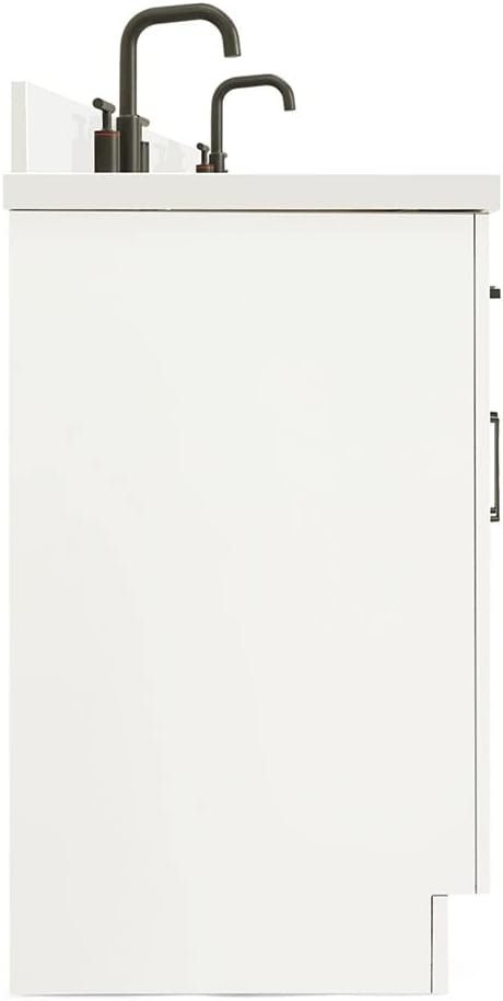 ARIEL Hepburn 60-inch Bathroom Vanity with Sink,Solid Wood, 1.5-inch Pure White Quartz Countertop & Backsplash, Double Rectangular Porcelain Sink, 4 Soft Closing Doors, 6 Dovetail Drawers, White
