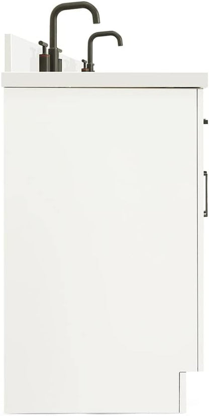 ARIEL Hepburn 60-inch Bathroom Vanity with Sink,Solid Wood, 1.5-inch Pure White Quartz Countertop & Backsplash, Double Rectangular Porcelain Sink, 4 Soft Closing Doors, 6 Dovetail Drawers, White