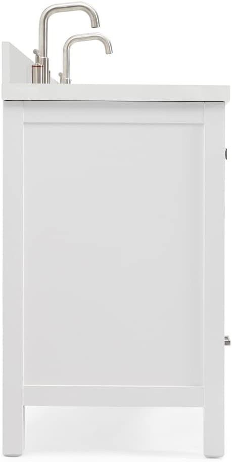 ARIEL Cambridge 60-inch Bathroom Vanity with Sink,Solid Wood, 1.5-inch Pure White Quartz Countertop & Backsplash, Double Oval Porcelain Sink, 4 Soft Closing Doors, 6 Dovetail Drawers, White