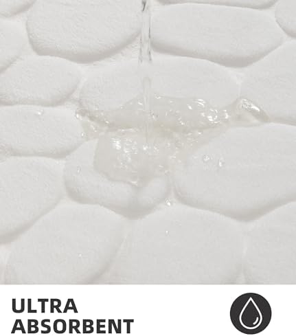 YIHOUSE Bath Mat, Memory Foam, Cobblestone, Bathroom Rugs, 20 x 32, White, Super Water Absorbent, Non-Slip, Machine Washable